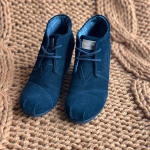 TOMS Black Suede Wedge Bootie